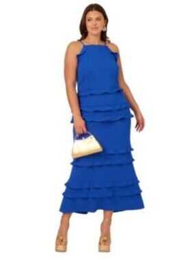 Adrianna Papell Royal Blue Ruffle Formal Evening Event Dress Size
